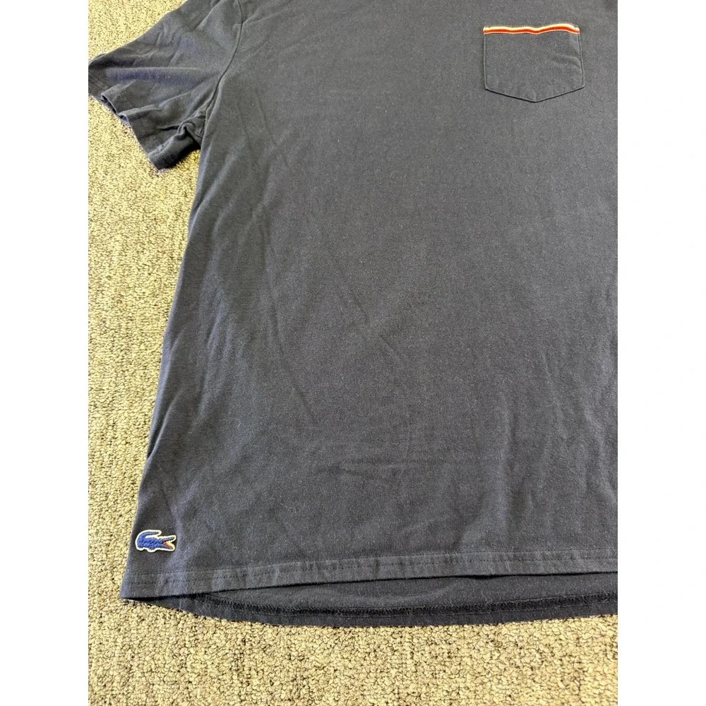 Lacoste Sleepwear Top Mens Large Navy Blue Cotton Blend Pocket Embroidered Logo